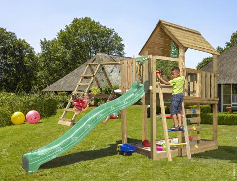 Jungle Cubby | Klettergerüst aus Holz mit Schaukeln & Kletternetz